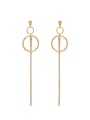 thumb New design Gold Plated Zinc Alloy Round Rhinestone Drop threader Earring in Gold color 0