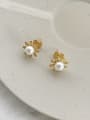 thumb Gold Plated Silver Flower Gold Pearl Beautiful Studs stud Earring 0