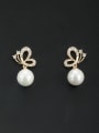 thumb A Gold Plated Stylish Pearl Studs stud Earring Of Butterfly 0