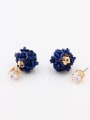 thumb Mother's Initial Navy Drop drop Earring with Flower Zircon 0