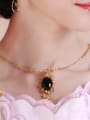 thumb Copper 24K Gold Plated Short Retro Flower Gemstone Necklace 1