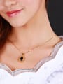 thumb Copper 24K Gold Plated Retro Women Gemstone Necklace 1