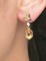 thumb Egg-shape Natural Yellow Crystal 14k Gold Plated Drop Earrings 1