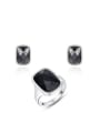 thumb Black Square Shaped Austria Crystal Two Pieces Jewelry Set 0