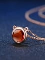 thumb Natural Simple Round Garnet Clavicle Silver Necklace 3