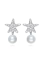 thumb Fashion Artificial Pearl Shiny Zirconias-covered Star 925 Silver Stud Earrings 0