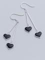 thumb 925 Sterling Silver With Silver Plated Simplistic Black Heart Hook Earrings 2