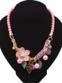 thumb Elegant Cloth Flower Resin Beads Gold Plated Alloy Necklace 0