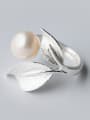 thumb S925 silver leaves freshwater pearls exaggerate opening ring 1