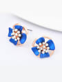 thumb Fashion Elegant Cubic Rhinestones Blue Flower Alloy Stud Earrings 2