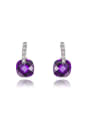 thumb Purple Square Shaped Austria Crystal Drop Earrings 0