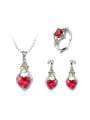 thumb Copper Platinum Plated Glass Stone Heart Three Pieces Jewelry Set 0