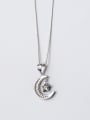 thumb Exquisite Moon And Star Shaped Zircon Silver Pendant 1