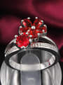 thumb Exquisite Red Flower Shaped 4A Zircon Platinum Plated Ring 1