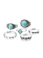 thumb Retro style Turquoise Stones Antique Silver Plated Alloy Ring Set 0