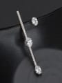 thumb 925 Silver Lines Of Asymmetric Long  Zircon stud Earring 1