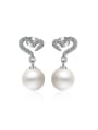 thumb Fashion Imitation Pearl Shiny Zirconias Heart Stud Earrings 0