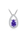 thumb Purple Stone 925 Silver Water Drop Shaped Necklace 0