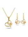thumb Temperament 18K Gold Plated Heart Shaped Zircon Two Pieces Jewelry Set 0