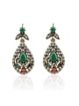 thumb Retro Ethnic style Green Resin stones White Crystals Alloy Drop Earrings 0