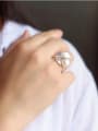 thumb S925 silver leaves freshwater pearls exaggerate opening ring 2