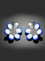 thumb Fashion Elegant Tiny Rhinestones Blue White Flower Alloy Stud Earrings 0