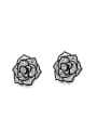 thumb Retro style Hollow Black Rosary Flower Stud Earrings 0