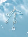 thumb 925 Sterling Silver With Platinum Plated Simplistic Star Threader Earrings 0