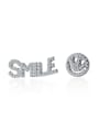thumb 925 Sterling Silver With Cubic Zirconia Simplistic English smle smile asymmetry Stud Earrings 3