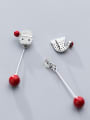 thumb 925 Sterling Silver With Platinum Plated Cute Asymmetric Red Beaded Santa Hat Drop Earrings 2