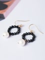 thumb Fashion Tiny Black Stones Artificial Pearl 925 Silver Earrings 0