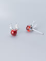 thumb 925 Sterling Silver With Platinum Plated Cute  Small Elk  Stud Earrings 2