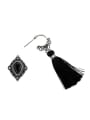 thumb Asymmetrical Black Carnelian Tassels Silver Stud Earrings 0