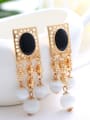 thumb Retro style White Opal Beads Black Enamel Gold Plated Alloy Drop Earrings 1