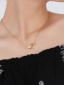 thumb Women Fashionable Gold Plated Double Round Rhinestone Necklace 1