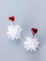thumb 925 Sterling Silver With Platinum Plated Fashion heart Flower Drop Earrings 2