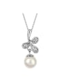 thumb Exquisite Imitation Pearl Shiny Crystals-studded Leaf Alloy Necklace 1