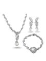thumb Exquisite 18K White Gold Plated Artificial Pearl Three Pieces Jewelry Set 0