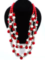 thumb Ethnic style Exaggerated Double Layers Pompon Imitation Pearls Necklace 0