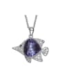thumb Fashion Purple austrian Crystal Zircon Fish Necklace 0