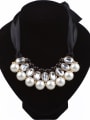 thumb Fashion White Imitation Pearls Stones Black Ribbon Necklace 0