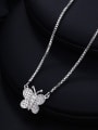 thumb Copper Alloy White Gold Plated Simple style Butterfly Zircon Necklace 0