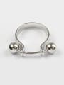 thumb Personalized U-shaped Two Smooth Beads Silver Ring 0
