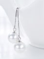 thumb Simple White Artificial Pearl 925 Silver Line Earrings 2