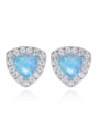 thumb Fashion Tiny Triangle Opal stone Cubic Zirconias 925 Silver Stud Earrings 0