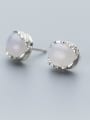 thumb Temperament Pink Round Shaped Stone S925 Silver Stud Earrings 0