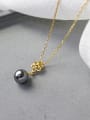 thumb Sterling silver simple black imitation pearl flower necklace 2