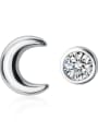 thumb 925 Sterling Silver With Platinum Plated Cute  Asymmetry star  moon Stud Earrings 0