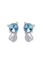 thumb Personalized Blue austrian Crystal Kitten Stud Earrings 0