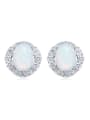 thumb Tiny Oval Opal stone Zirconias 925 Silver Stud Earrings 0